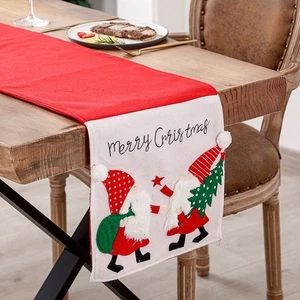 Embroidery Santa Claus Flannel Table For RUNNER For Holiday Dining Room - Picture 1 of 4