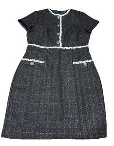 Neu Neu mit Etikett Ann Taylor Petites schwarzes Tweed-Etuikleid Mini Kurzarm Damen 8P - Bild 1 von 9