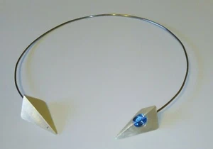 Edelstahl Halsreif mit Blautopas Feinsilber 999, FLAMERE Design  Dieter Fischer - Picture 1 of 2