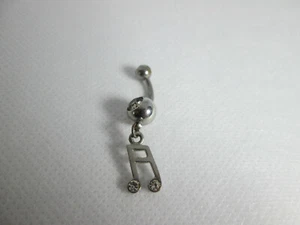Silver Tone Music Note Belly Ring Navel Body Jewelry Dangle Clear Stone - Picture 1 of 4