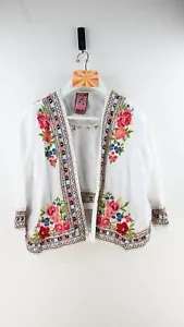 Johnny Was 100% linen embroidered short kimono in white size XS/UK8 - Picture 1 of 11