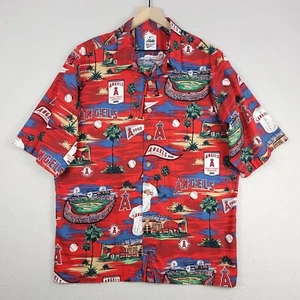 Reyn Spooner Anaheim Angels Hawaiian Shirt Mens XL Red Cotton 2002 World Series - Picture 1 of 16