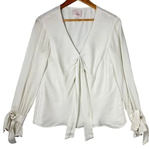CINQ À SEPT Minimalist Preppy Old Money V-Neckline 100% Silk White Blouse Size S - Picture 1 of 7