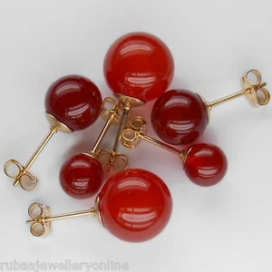6mm 8mm 10mm GENUINE CARNELIAN BEAD / BALL 14k GOLD FILLED STUD EARRINGS - Picture 1 of 4