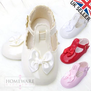 BABY MÄDCHEN KINDERWAGEN SCHUHE BAYPOD SCHLEIFE GLÄNZEND PATENT SPANISCHER STIL 0 BIS 18 M WEICHE SOHLE