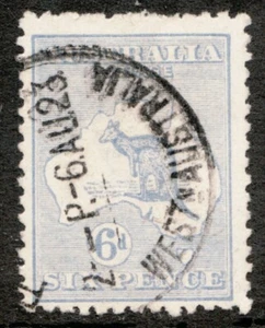 1923 Australia Sc #48a Powder Blue - 6 Pence - Kangaroo & Map - Used Cv$22.50 - Picture 1 of 1