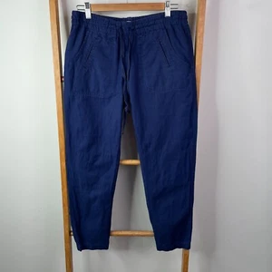 Country Road Pants Womens 6 Navy Blue Cotton Linen Blend Tapered Ankle Mid Rise - Picture 1 of 13
