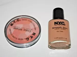 NYC Color Wheel MOSAIC Face Powder # 726A Peach Glow + Smooth Liquid H670U LOT/2 - Picture 1 of 2