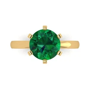 3Ct Round Cut Simulated Emerald Solitaire Engagement Ring, 14K Yellow Gold - Picture 1 of 11