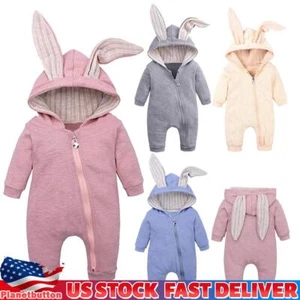 Newborn Baby Girl Boy Rabbit Bear Hooded Romper Jumpsuit Bodysuit Outfit Clothes - Picture 1 of 15