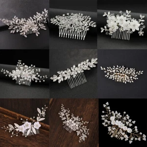 Bride Wedding Hair Comb Rhinestones Crystal Pearl Bridal Hair Clips Accessories - Picture 1 of 12