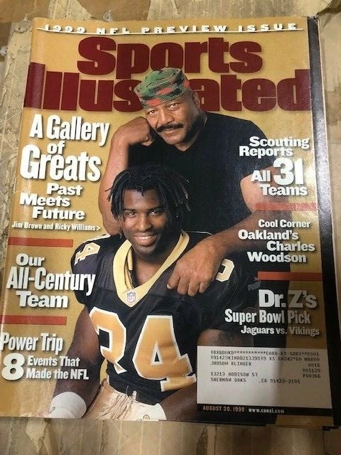 30 de agosto de 1999 Ricky Williams & Jim Brown New Orleans Saints Sports Illustrated Foto 1 de 1