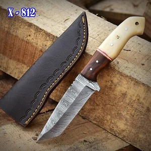 9” Real Damascus Fixed Blade Skinner Knife - Tanto Sports Knife - Picture 1 of 5