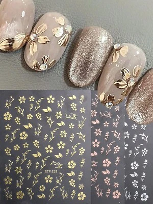 Gold, Rosegold & Silver Floral Nail Art Stickers Nail Decals, Cute Nail Sticker