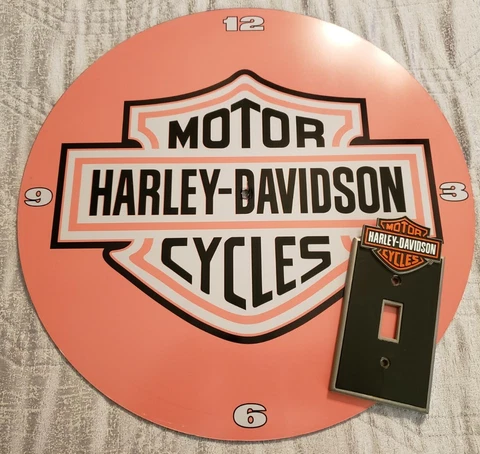 VINTAGE! ORANGE HARLEY DAVIDSON PAM CLOCK GLASS FACE 14.25 INCH AND BONUS ITEM! Cover