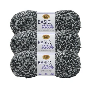 (3 Pack) Lion Brand Yarn 202-600AC Basic Stitch Anti Pilling Yarn, Black/White - Picture 1 of 4