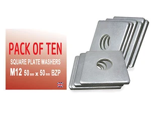 PK10 50MM X 50MM X 3MM HEAVY DUTY THICK BZP SQUARE PLATED WASHERS ZINC PLATED - Picture 1 of 6