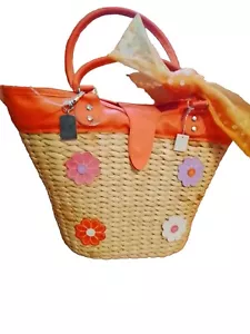 Basket Weaved Totebag 1960 S Orange Sunflower Vintage Pz1 - Bild 1 von 8