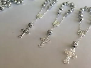 60 Pc Mini Rosary Acrylic SILVER Color Baptism Favors / First communion Favors - Picture 1 of 3