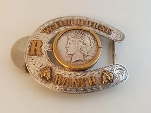 Moneda de dólar de la paz 1922 hebilla cinturón rancho caballo salvaje R-Wild vintage - Imagen 1 de 14
