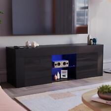 LED TV Stand Cabinet Unit Modern High Gloss 2 Door MDF Entertainment RGB Lights