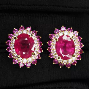 Entrancing Blood Red Ruby 6.65Ct 925 Sterling Silver 24K Gold Vermeil Earrings - Picture 1 of 6