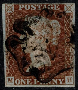 1841 1d Red Plate 5 MH 4m Interesting Clogged MX Fine Used Cat. £180.00 - Picture 1 of 1