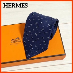 HERMES Tie Fasone Total H Pattern H Weave Navy Silk - Picture 1 of 12