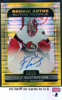 2021-22 OPC Platinum Rookie Autographs Seismic Gold #RFG Filip Gustavsson 7/25 - Image 1 of 2