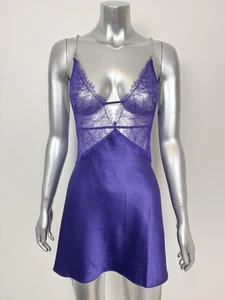 Victoria's Secret Chemise Slip Womens Small Purple Lace Satin Rhinestone Straps - Picture 1 of 12