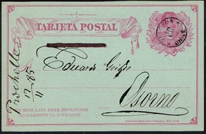 799 CHILE PS GANZSACHE POSTKARTE 1885 VALPARAISO - OSORNO - Bild 1 von 2