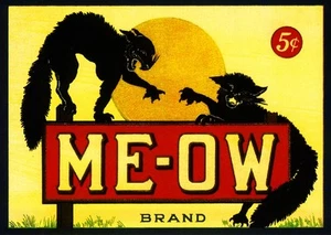 Meow Me-Ow Black Cat Cats Halloween Crate Box Label Art Print Poster - Picture 1 of 1