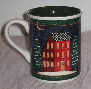 Taza de café de Navidad Winter Saltbox 10 oz Deb Strain Holiday Trees Moon #HY06 - Imagen 1 de 3