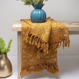 Senfgelb Indisch Hand Blockdruck Baumwolle Sofa Couch Blumen Überwurf Decke - Bild 1 von 2