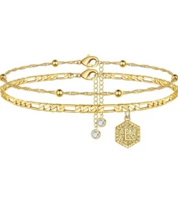 Ankle Bracelets for Women Initial Anklets, 14K Gold Filled Figaro Chain... - Picture 1 of 1