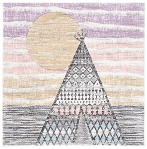 Safavieh Carousel Kids GREY / PINK 3' X 3' Square Area Rug - CRK117F-3SQ - Picture 1 of 3