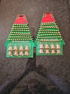 Lot Of 2 Gold 2 m bead Garland Christmas decorations Bell Ornament - Picture 1 of 4