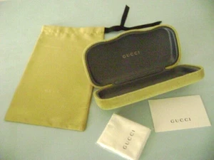 NEW Embossed GUCCI EyeGlasses Case and Satin bag- Green/Yellow hard structure - Picture 1 of 9