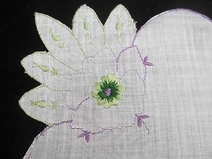Pañuelo floral vintage verde bordado flores Hankie Emb 608 - Imagen 1 de 7
