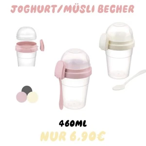 Joghurt Müsli Becher Kunststoff Neu Grau Beige Rosa Neu - Bild 1 von 1