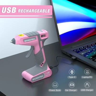 Pink Cordless Hot Melt Glue Gun 7.2V Fast Preheating Glue Gun Kits 20 Glue Stick — 第 1/4 张图片