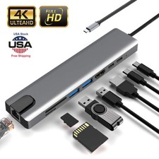 8 in 1 Multiport Type C to Usb-c 4k HDMI Adapter USB 3.0 Cable Hub up To1000mbps