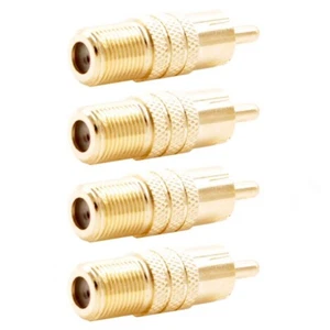 4x wtyczka RCA na gniazdo typu F koncentryczny adapter wideo złącze konwerter złoty - Zdjęcie 1 z 4