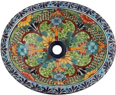 Fregadero de baño de cerámica mexicana 17x14 caída en Talavera hecho a mano # 227 Foto 1 de 3