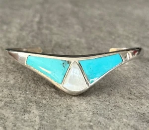 Vintage Native American Navajo Turquoise MOP Sterling silver Bracelet 17g - Picture 1 of 11