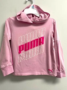 Puma Girl's Size S Pink Hoodie T-shirt Logo Graphic Long Sleeve - Picture 1 of 5