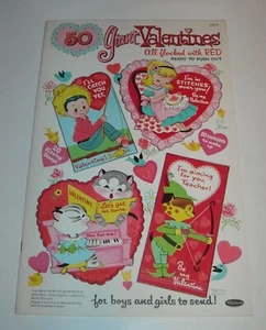 GIANT ALL FLOCKED 50 VALENTINES NEW UNUSED UNPUNCHED BOOK WHITMAN 1962 MYERS ART - Picture 1 of 7