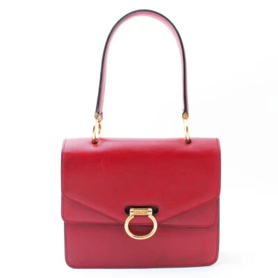 CELINE Vintage Celine Bolso de Mano Cuero de Becerro Rojo Auténtico [Deberes no incluidos] Foto 1 de 4