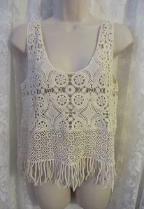 KAITLYN CROCHET FRINGE TOP Beige M NWT Adorable Lace Style Tank CamI SIS SIS - Picture 1 of 3