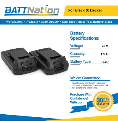 2x 20V 1.5Ah Li-ion battery for Black & Decker LBXR20, LB20, LBX20, LCS20